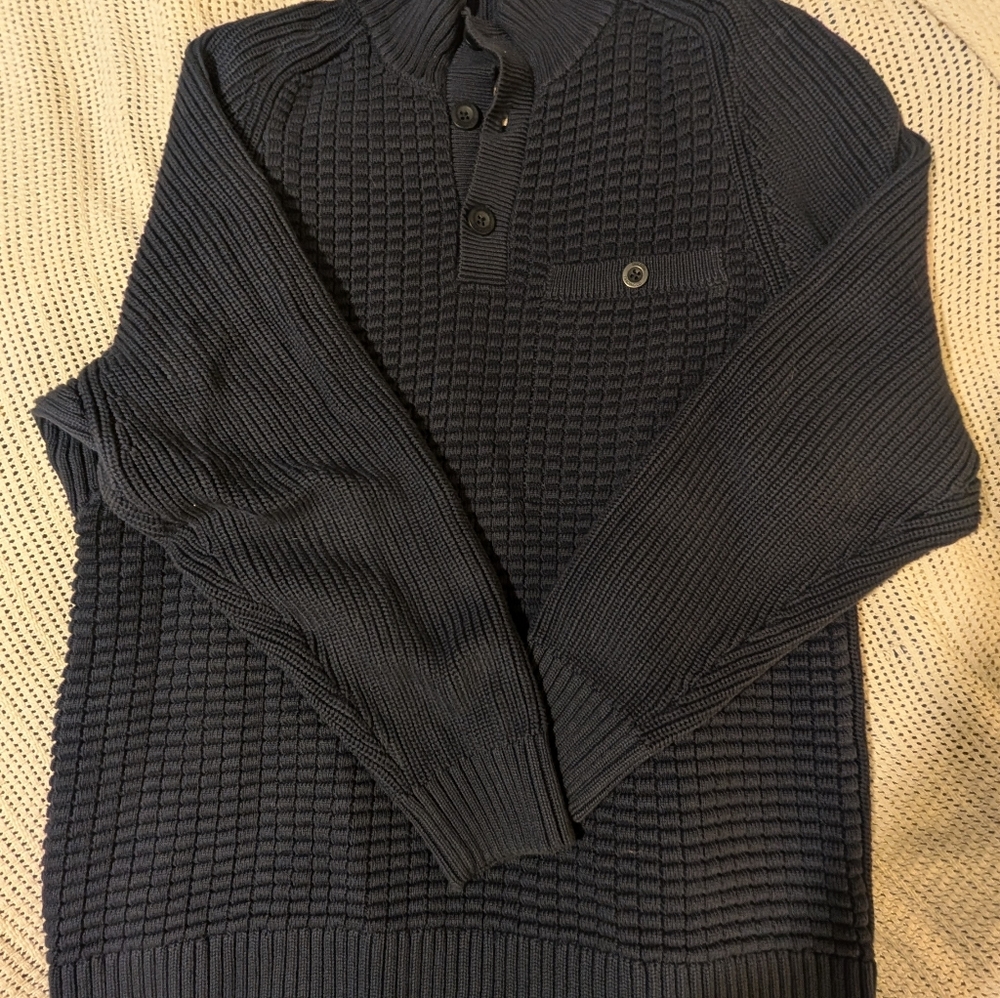 Duluth Trading Co Navy Textured Zip-Up Knit Sweater